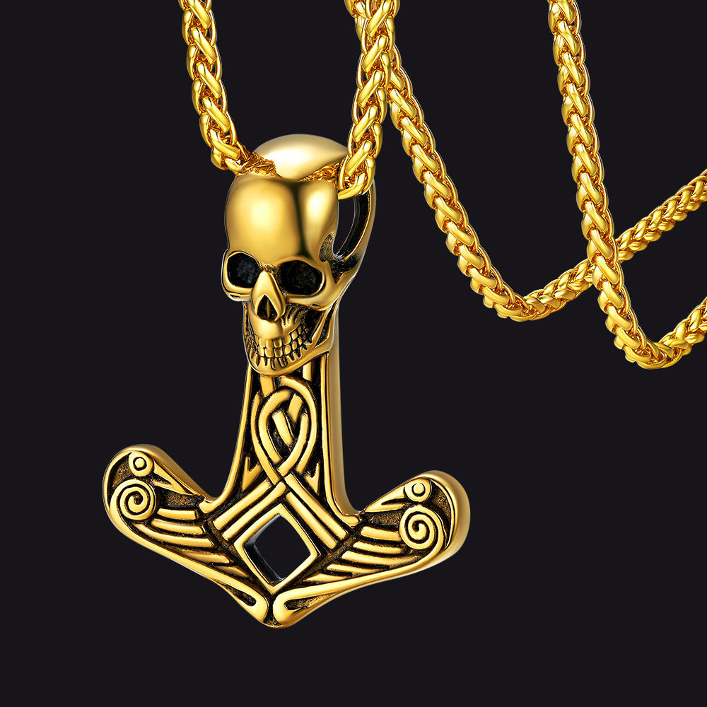 Viking Skull Spear Pendant Necklace for Men