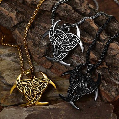 Viking Triple Horn of Odin Necklace Crescent Triquetra Charm Amuelt for Men