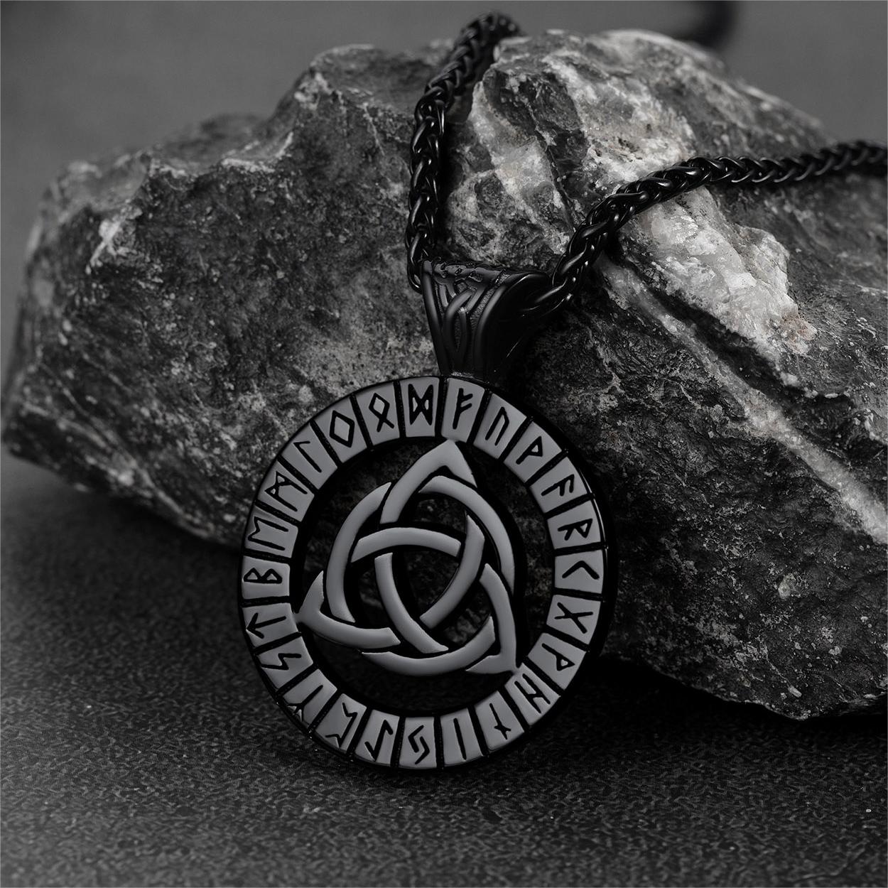 Celtic Knot Necklace with Viking Runes for Men