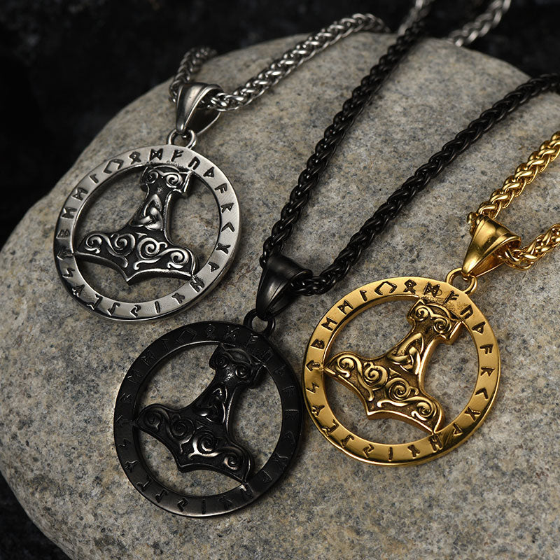 Viking Thor's Hammer Rune Pendant Necklace For Men