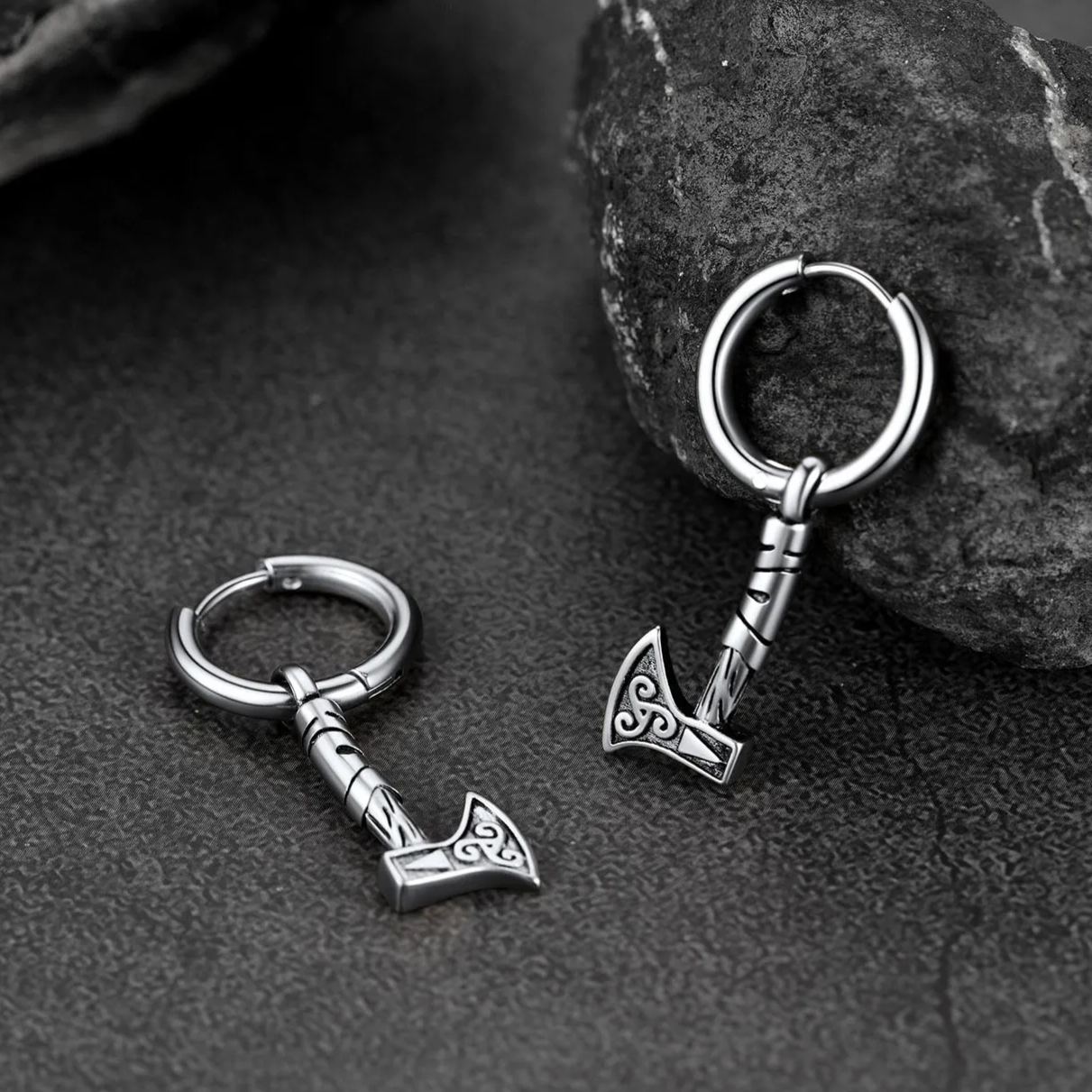 Battle Axe Viking Dangle Hoop Earrings For Men