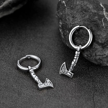 Battle Axe Viking Dangle Hoop Earrings For Men