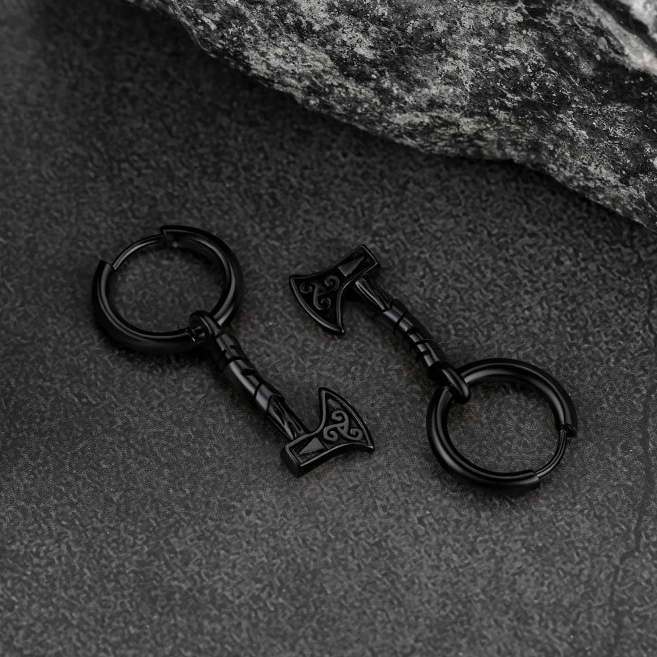Battle Axe Viking Dangle Hoop Earrings For Men