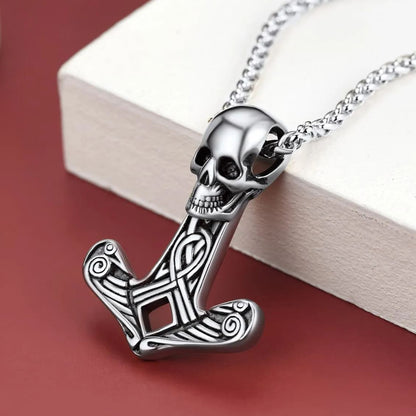 Viking Skull Spear Pendant Necklace for Men