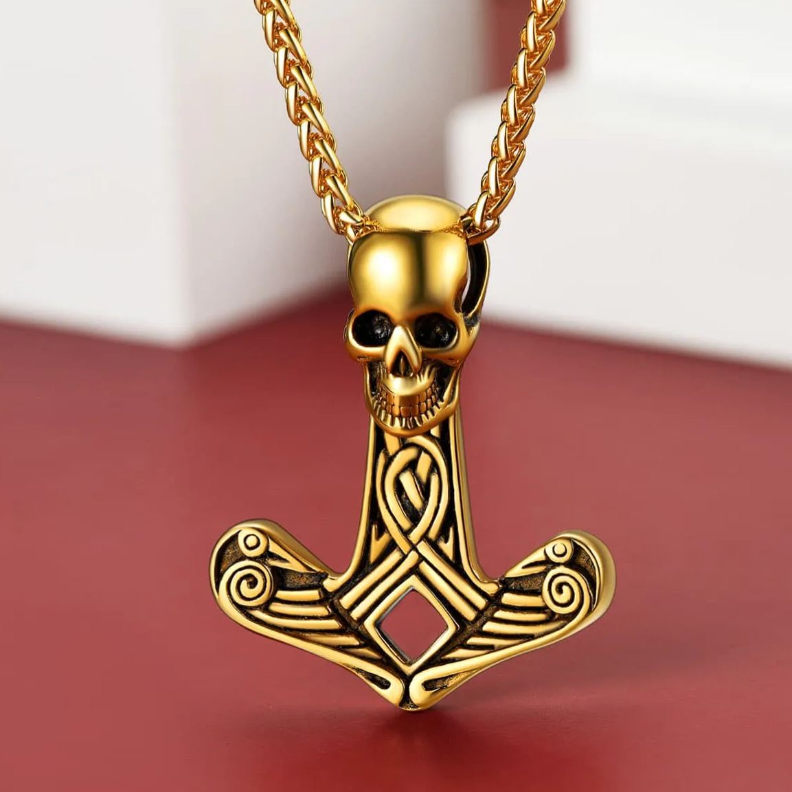 Viking Skull Spear Pendant Necklace for Men
