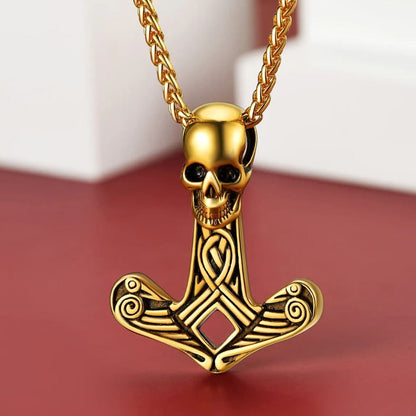 Viking Skull Spear Pendant Necklace for Men
