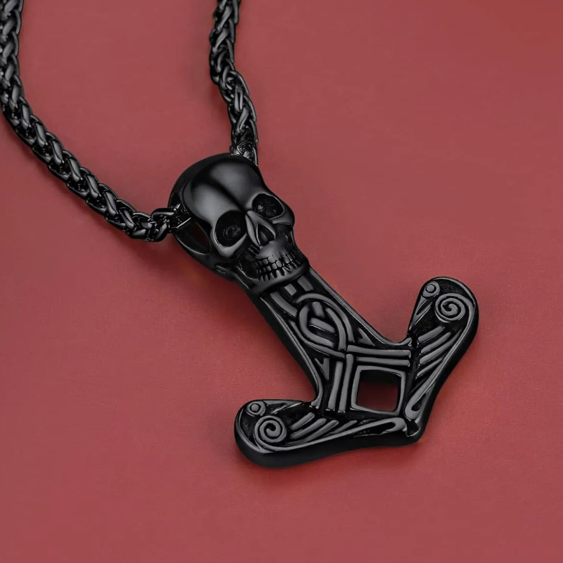 Viking Skull Spear Pendant Necklace for Men