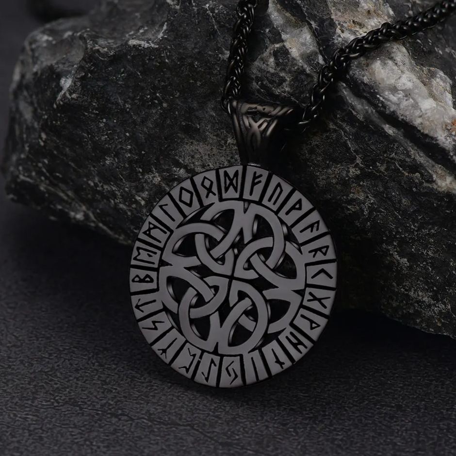 Irish Celtic Knot Necklace with Viking Runes For Men