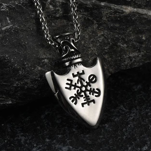 Viking Gungnir Pendant Necklace With Valknut & Compass for Men