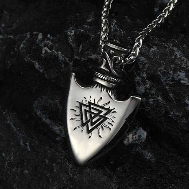 Viking Gungnir Pendant Necklace With Valknut & Compass for Men