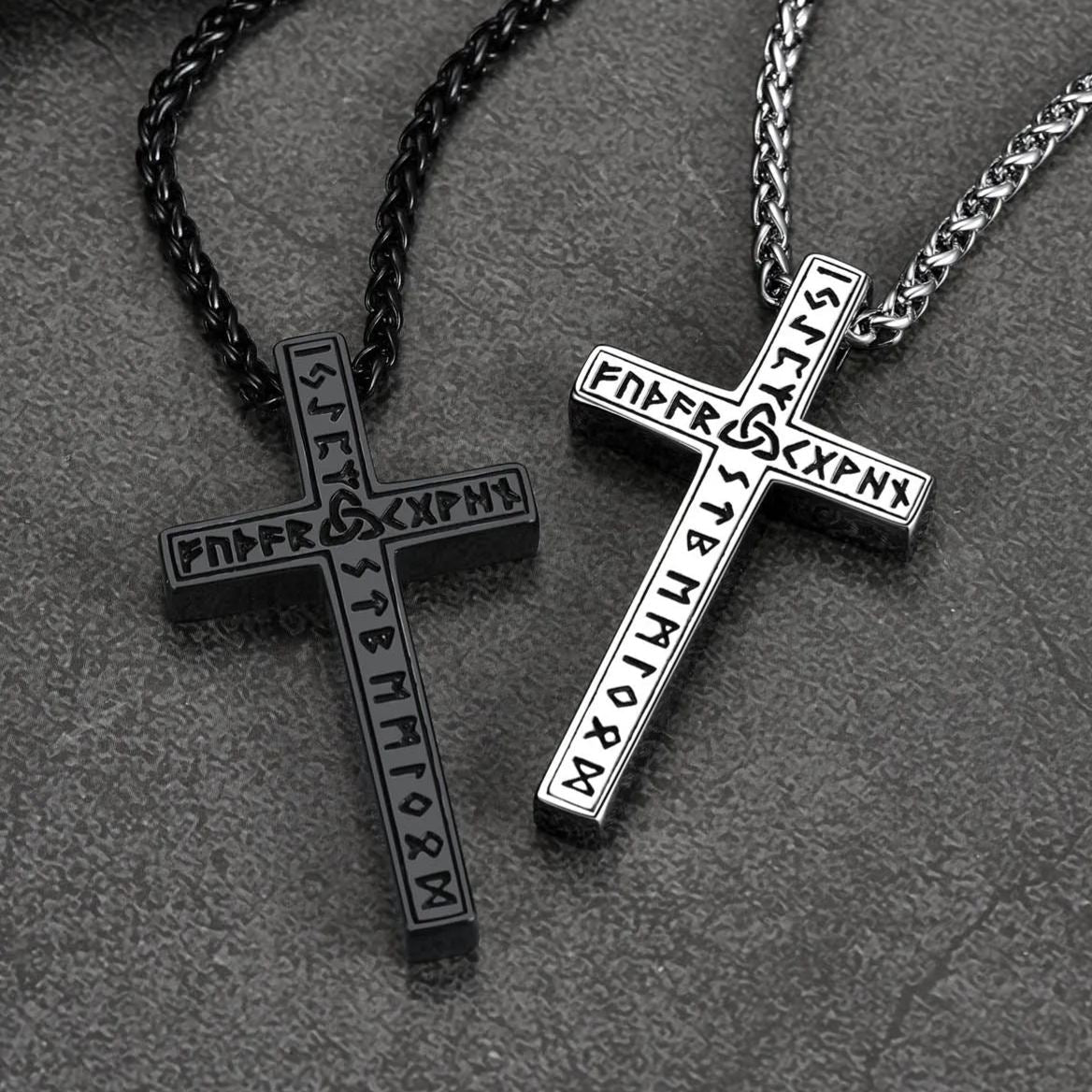 Viking Rune Cross Pendant Necklace for Men