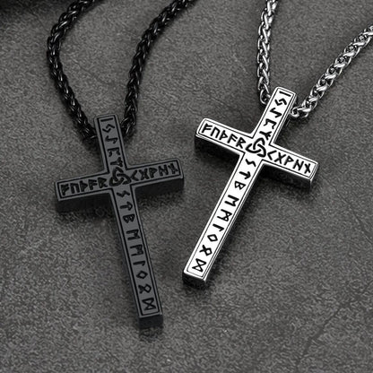 Viking Rune Cross Pendant Necklace for Men