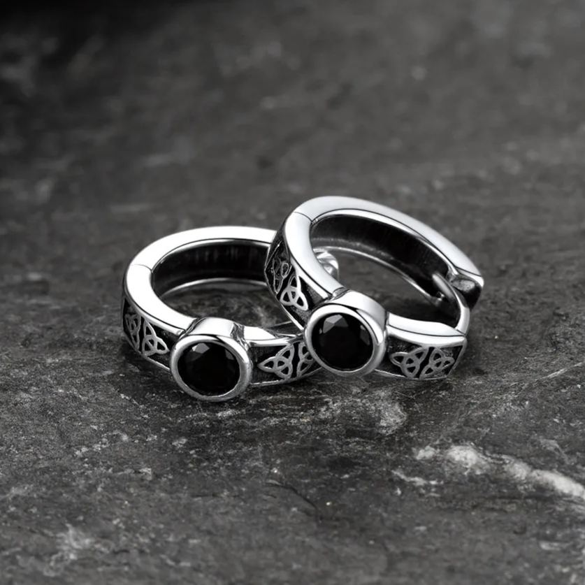 Black Onyx Celtic Knot Huggie Hoop Earrings for Men