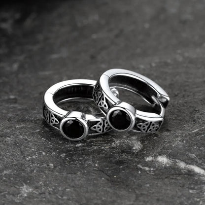 Black Onyx Celtic Knot Huggie Hoop Earrings for Men