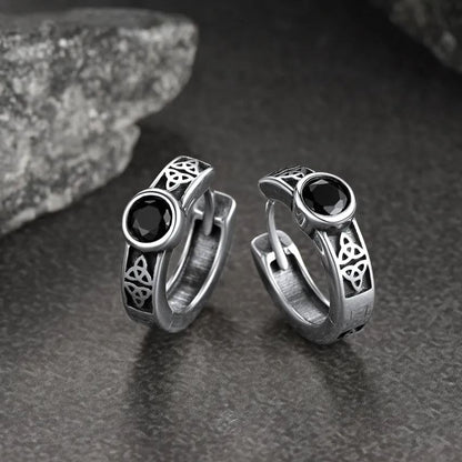 Black Onyx Celtic Knot Huggie Hoop Earrings for Men