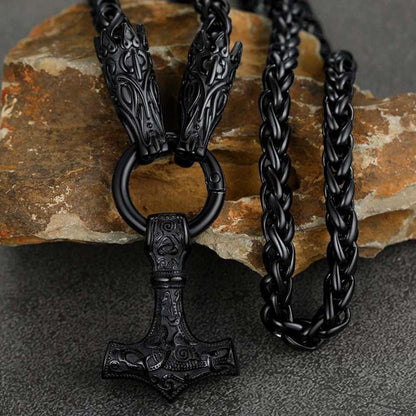 Viking Thor's Hammer Mjolnir Necklace For Men With Wolf Chain