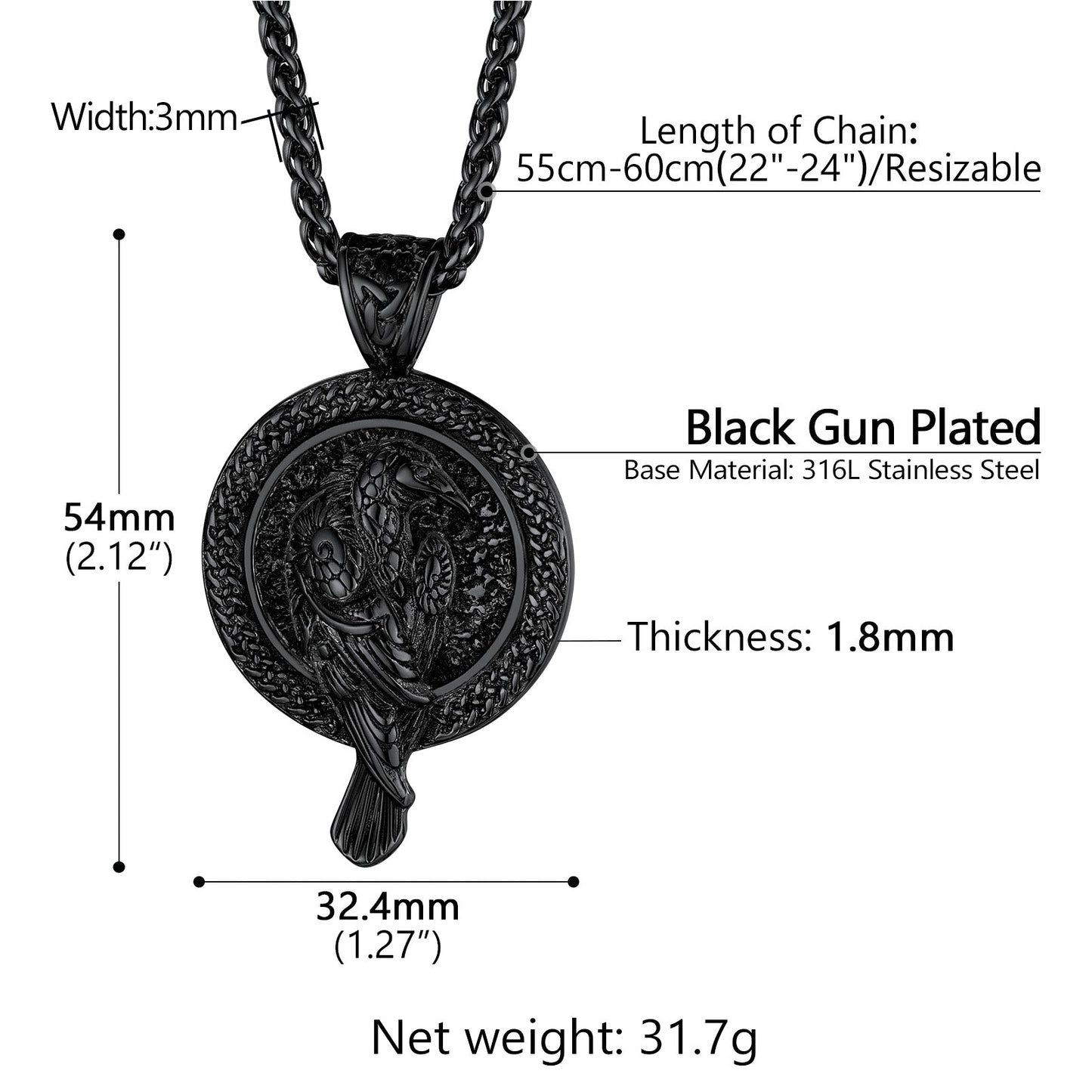 Viking Odin's Raven Pendant Necklace for Men