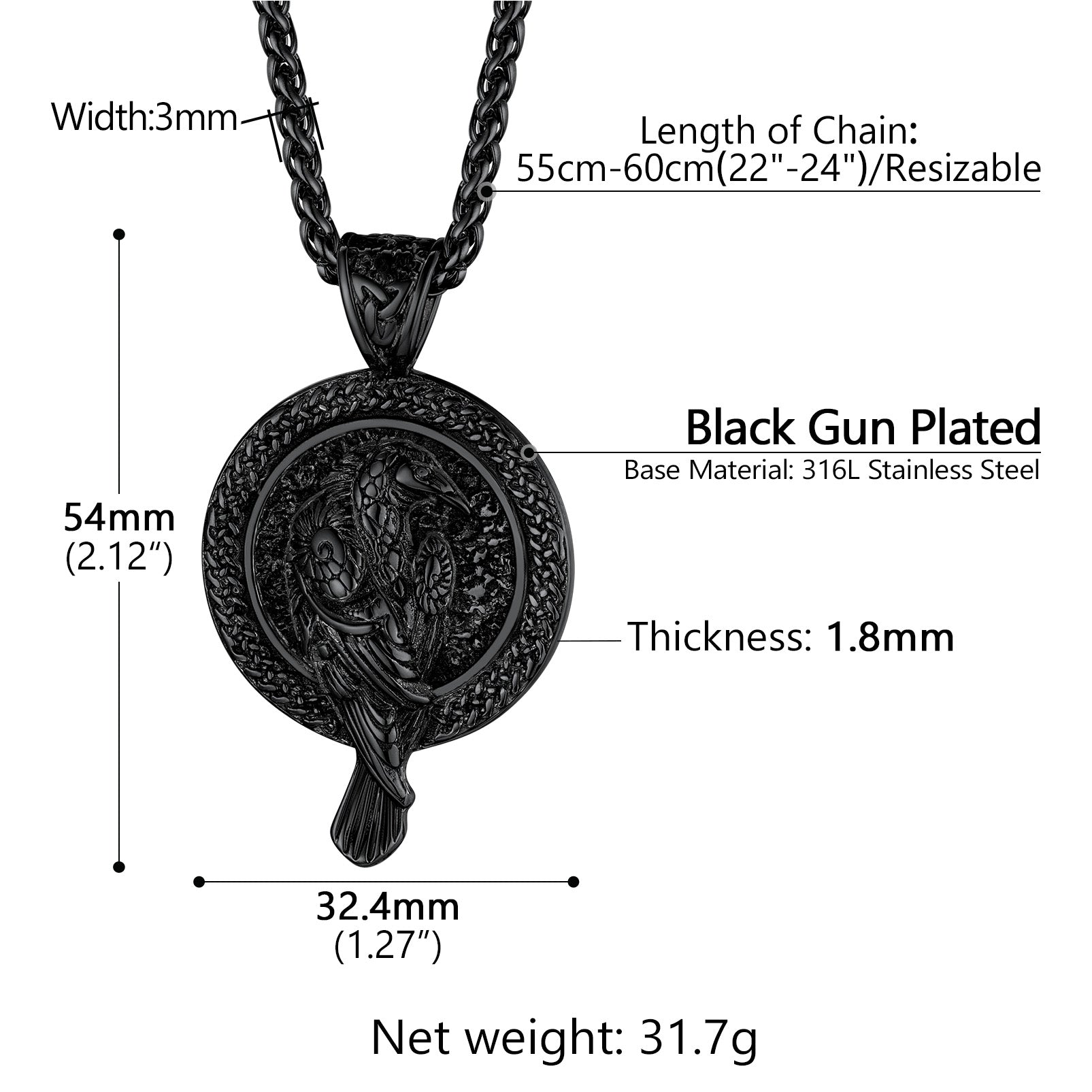Viking Odin's Raven Pendant Necklace for Men